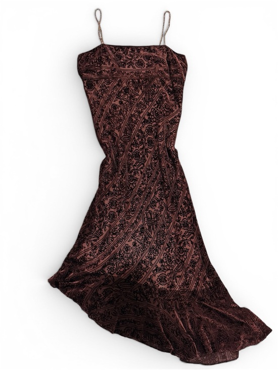 ECI Dresses & Skirts - Vintage Y2K ECI New York Silk Blend Burnout Velvet Beaded Brown Whimsigoth Dress